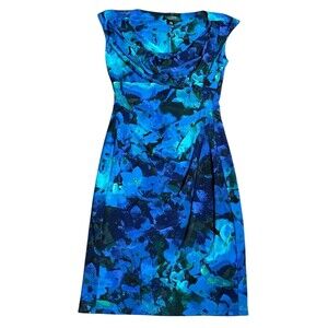 Lauren Ralph Lauren Ruched Sheath Dress Blue Floral Print Cowl Neck Women’s 4